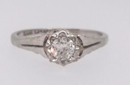 A 18ct white gold and platinum diamond solitaire ring, the single stone approx 0.5cts, ring size L.