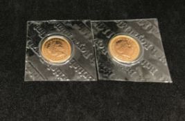 Two Queen Elizabeth II gold half sovereigns, 2002 and 2010.