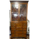 A 19th Century mahogany secretaire chest and associated bookcase with astragal glazing bars, width