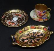 Two Royal Crown Derby dishes, Coalport porcelain and gilded vase, Coalport ewer and other cabinet