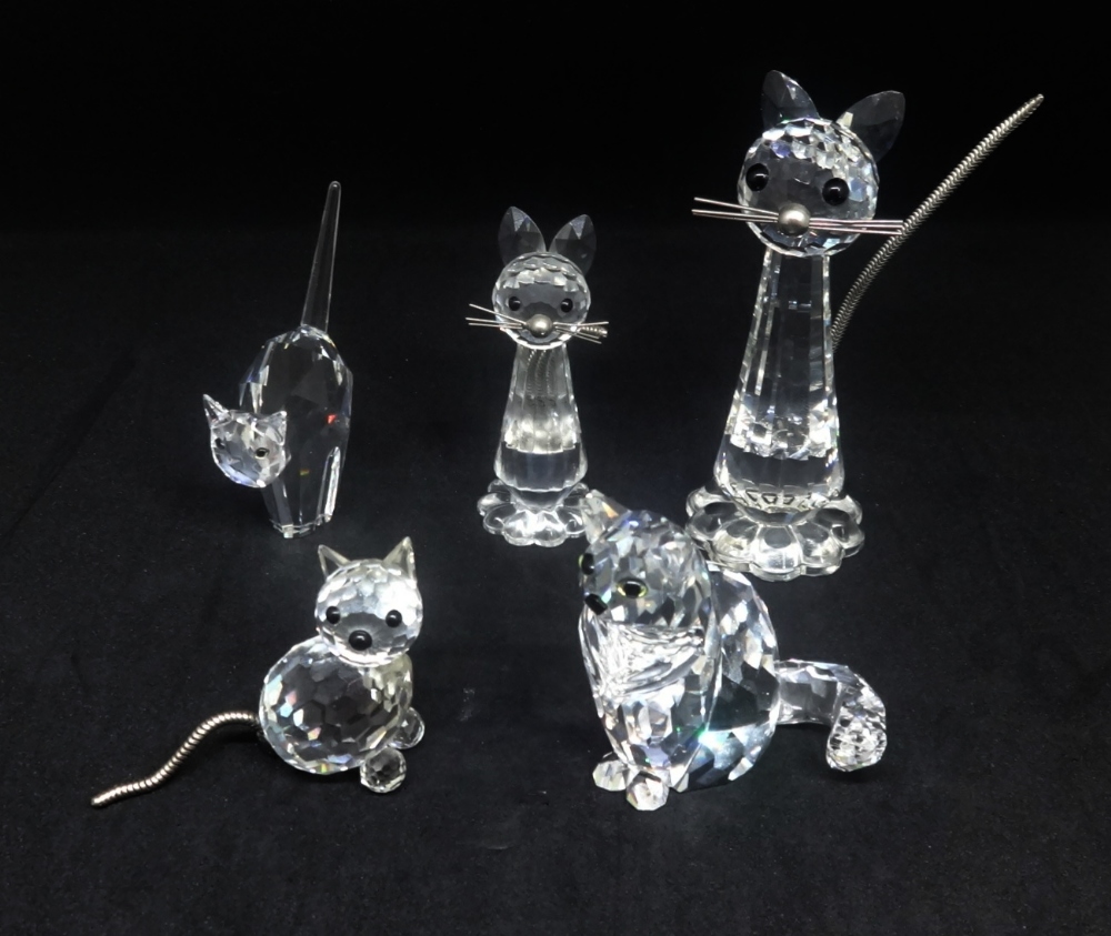 Swarovski Crystal Glass, Large Cat 010023, Large Cat Sitting 160799, Mini Cat Sitting 010011,