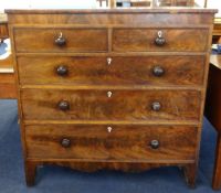 A large 19th Century mahogany chest fitted with two short and three long drawers on bracket feet,