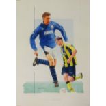 Gary Keane, original signed watercolour 'Duncan Ferguson', overall size 40cm x 29cm.