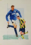 Gary Keane, original signed watercolour 'Duncan Ferguson', overall size 40cm x 29cm.