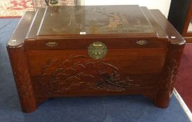 Mid 20th century carved wood oriental blanket chest.