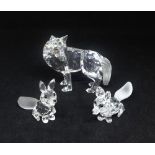 Swarovski Crystal Glass, WOLF with the two foxes. Issued 1996 - Edoth Mair, ref 207 549/7550 000