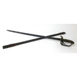 A Geo V Army Officers sword with leather scabbard.