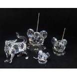 Swarovski Crystal Glass, Mother Cat 861914 22, Medium Mouse 3010025, Replica Mouse 183272 and