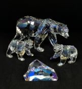 Swarovski Crystal Glass, SCS 'Siku Polar Bear' with plaque and baby polar bears, boxed.