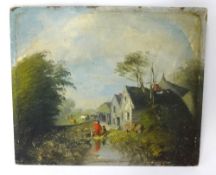 A 19th Century oil on board, 'Figures in a Rural Scene', 26cm x 31cm, unframed.