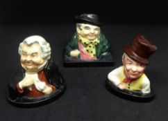 Royal Doulton, three figures, miniature, Buz Fuz, Sam Weller and Tony Weller (1939-1960).