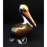 A boxed Royal Crown Derby paperweight 'Brown Pelican', gold stopper, dated 1998.