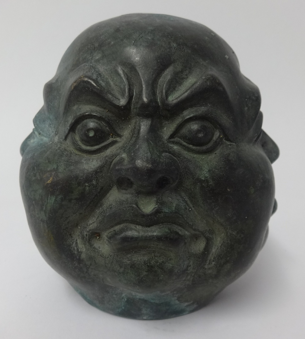A 20th century Oriental bronze effect four face figure with character mark, height 14cm. - Image 4 of 5