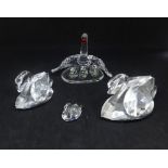 Swarovski Crystal Glass, Swan Family 243373, Large Swan 010005, Medium Swan 010006 and Miniature