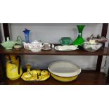 Quantity of china wares, jug and basin set, art glassware, Devon Pottery, miniature Coalport