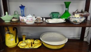Quantity of china wares, jug and basin set, art glassware, Devon Pottery, miniature Coalport