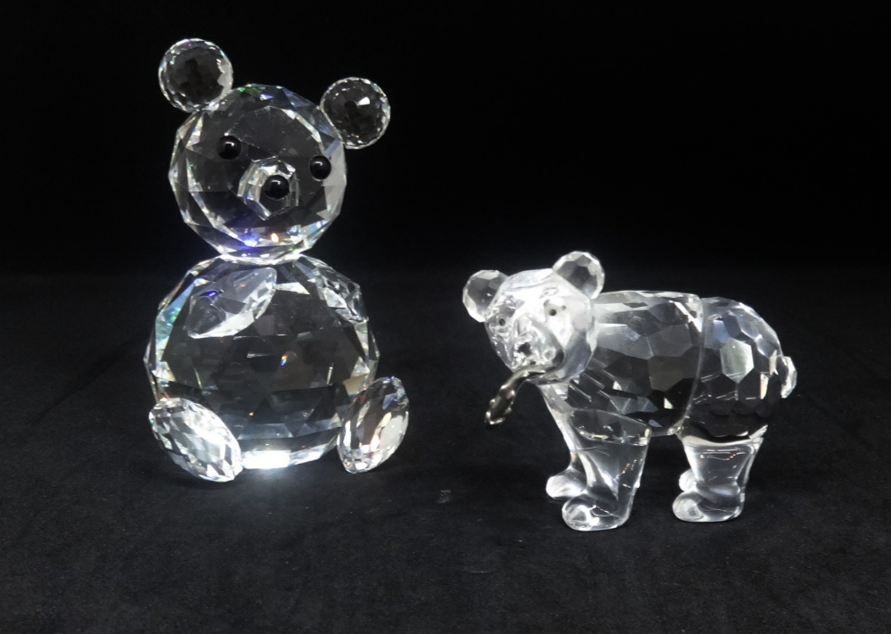 Swarovski Crystal Glass, Large Teddy Bear 010009 and Bear Cub with Salmon 261925 (2)