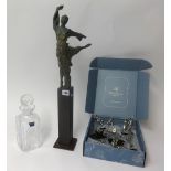 A 20th Century Inver art sculpture (Spanish), height 65cm together with a Stuart glass decanter