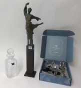 A 20th Century Inver art sculpture (Spanish), height 65cm together with a Stuart glass decanter