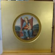 Eliza Fattorini, Italian School circular watercolour 'Madonna and Child', diameter 14cm.