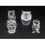 Swarovski Crystal Glass, Mini Owl 010014, Small Owl 010016, Night Owl 206138 and Owlet 188386 (4)