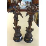 A pair of French bronzed figures including Le Danse, height 45cm.