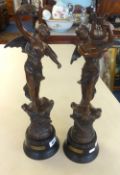 A pair of French bronzed figures including Le Danse, height 45cm.