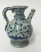 An antique delft glazed vessel inscribed 'Olio-Bono', height 13cm.