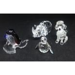 Swarovski Crystal Glass, Madame Penguin 206997, Mini Penguin 010027, Poodle Sitting 181317 and Large