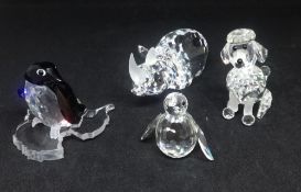 Swarovski Crystal Glass, Madame Penguin 206997, Mini Penguin 010027, Poodle Sitting 181317 and Large