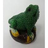 A majolica style frog, height 13cm.