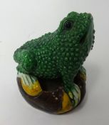 A majolica style frog, height 13cm.