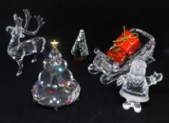 Swarovski Crystal Glass, Christmas Tree 266945, Santa Claus 221362, Reindeer 214821, Santa's
