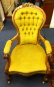 Victorian mahogany framed open arm chair.