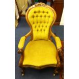 Victorian mahogany framed open arm chair.