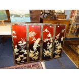 Four reproduction Oriental lacquered panels