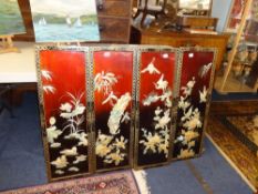 Four reproduction Oriental lacquered panels