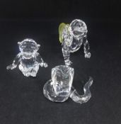 Swarovski Crystal Glass, Young Gorilla with Banana's 273394, Chimpanzee 221625 and Cobra 243979 (3)