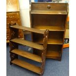 A set of oak free standing bookshelves together with a set of hanging wall shelves (2).