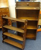 A set of oak free standing bookshelves together with a set of hanging wall shelves (2).