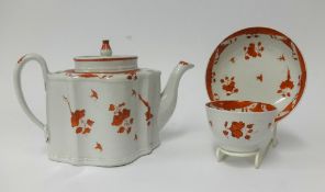 A New Hall porcelain teapot and similar tea bowl and saucer.