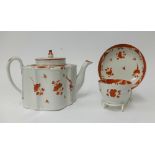 A New Hall porcelain teapot and similar tea bowl and saucer.