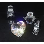 Swarovski Crystal Glass, Snowman 250229, Sparkling Heart 656680, Squirrel 011871 and Nutcracker/