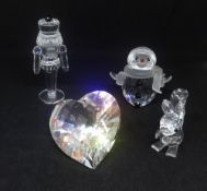 Swarovski Crystal Glass, Snowman 250229, Sparkling Heart 656680, Squirrel 011871 and Nutcracker/