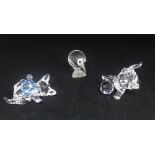 Swarovski Crystal Glass, Kitten Lying (blue ball) 631857, Standing Kitten (pink ball) 631856 and