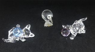 Swarovski Crystal Glass, Kitten Lying (blue ball) 631857, Standing Kitten (pink ball) 631856 and