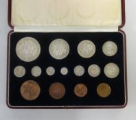 A Geo VI Coronation proof set including Maundy coins (15 specimen coins in fitted case).