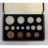 A Geo VI Coronation proof set including Maundy coins (15 specimen coins in fitted case).