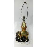 Japanese, satsuma style elephant and figure table lamp on wood base, approx height 33cm.