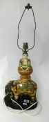 Japanese, satsuma style elephant and figure table lamp on wood base, approx height 33cm.